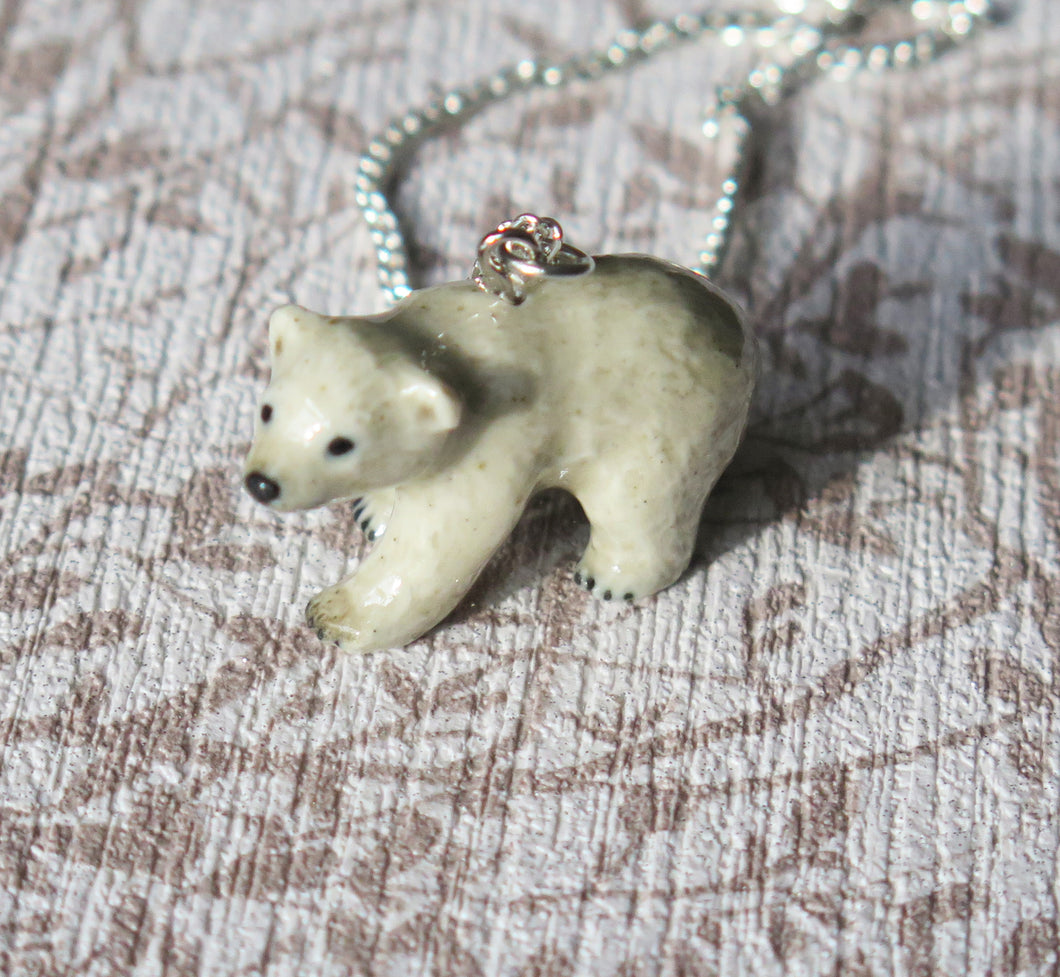 Polar Bear Cub Porcelain Pendant Necklace