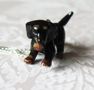 Dachshund Puppy Dog Porcelain Pendant Necklace