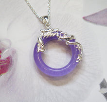 Load image into Gallery viewer, Sterling Silver Lavender Jade Chinese Dragon Pendant Necklace