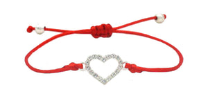 Kabbalah Crystal Heart Red Adjustable Silk Rope Bracelet