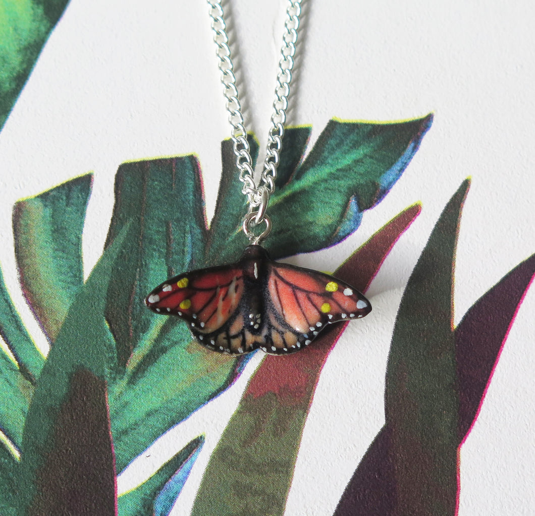 Red Butterfly Porcelain Pendant Necklace