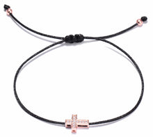 Load image into Gallery viewer, Christian Faith Jesus Cross Crystal Silk Adjustable Bracelet in Gold or Rose Gold