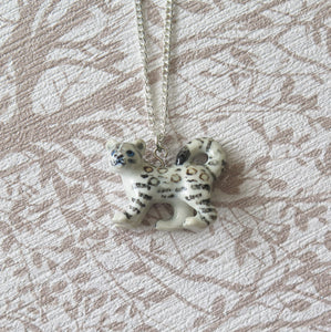 Baby Snow Leopard Porcelain Pendant Necklace