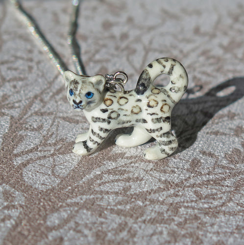 Baby Snow Leopard Porcelain Pendant Necklace