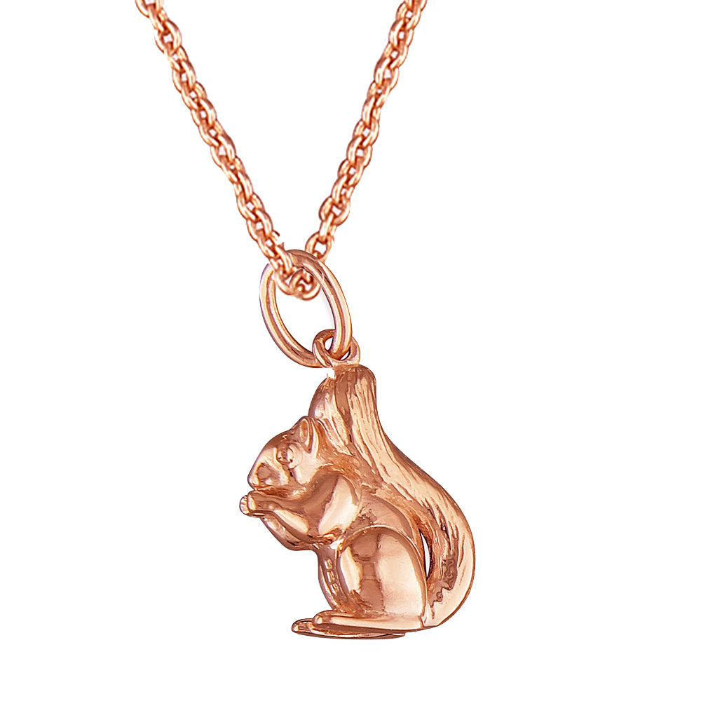Sterling Silver 24k Rose Gold Plated Squirrel Pendant Necklace