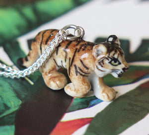Tiger Cub Porcelain Pendant Necklace