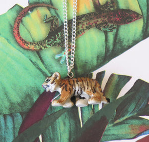 Tiger Cub Porcelain Pendant Necklace