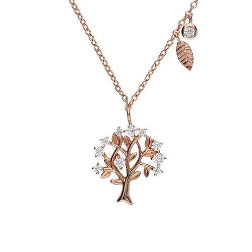 Sterling Silver 24k Rose Gold Crystal Celtic Tree of Life Pendant Necklace