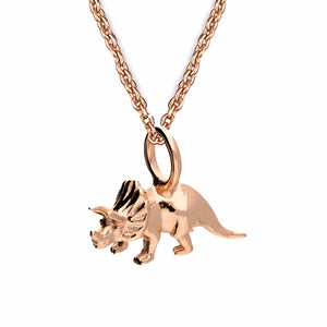 Sterling Silver 24k Rose Gold Triceratops Dinosaur Pendant Necklace