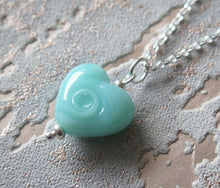 Load image into Gallery viewer, Turquoise Blue Glass Lampwork Beach Wave Swirl Heart Pendant Necklace