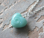 Turquoise Blue Glass Lampwork Beach Wave Swirl Heart Pendant Necklace