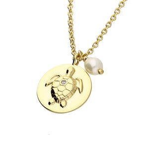 Sterling Silver 24k Gold Plated Turtle Pearl Pendant Necklace