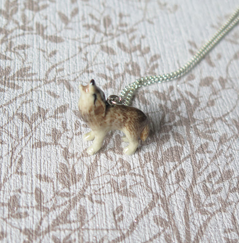 Howling Wolf Porcelain Pendant Necklace