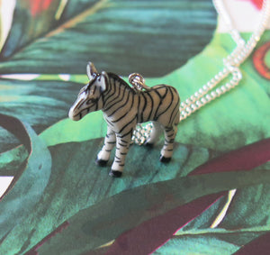 Zebra Porcelain Pendant Necklace