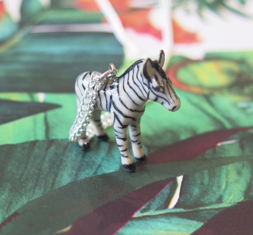 Zebra Porcelain Pendant Necklace